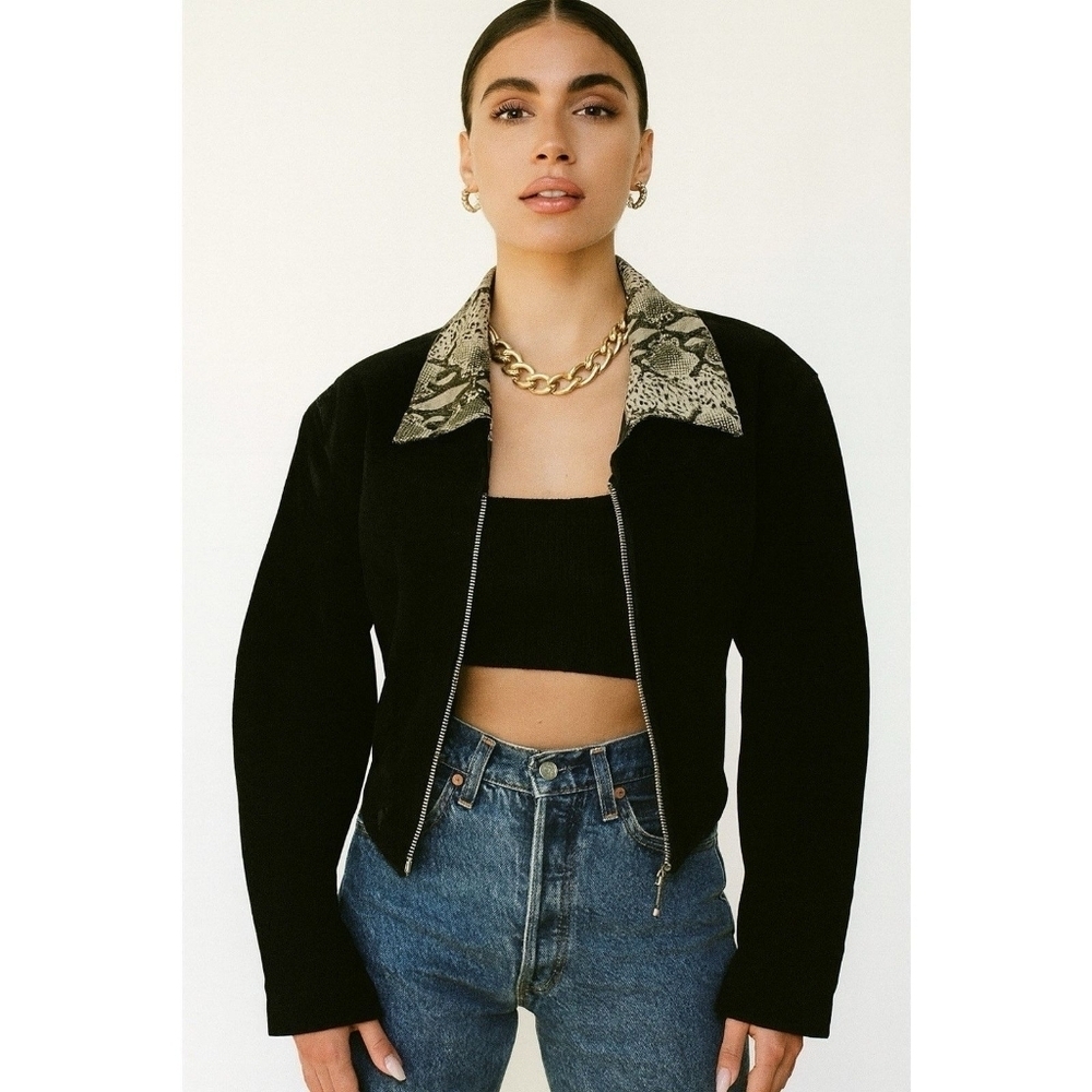 Vintage WILSON LEATHER Suede Snake Skin Collared Jacket Sz L